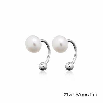 925 zilveren arc-stud oorbellen met zoetwaterparel, Verzenden, Nieuw, Zilver