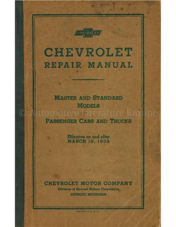 1933 CHEVROLET MASTER & STANDARD MODELLEN (6 CILINDER)