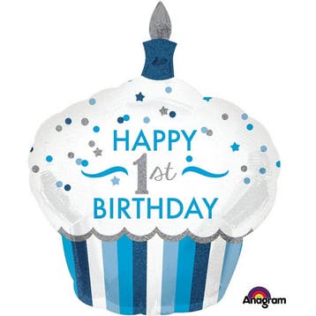 Folieballon groot Cupcake Birthday Boy 1 Jaar, Ophalen of Verzenden, Nieuw