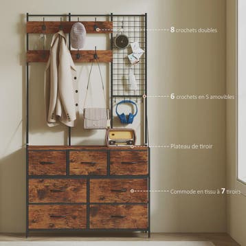 HOMCOM 4-in-1 Entree Meubel met 7 Lades en 14 Haken - Indust, Verzenden, Nieuw