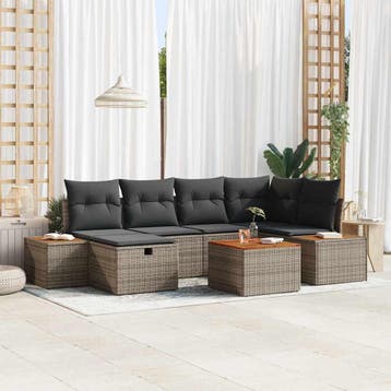 vidaXL Tuin Sofa Set 7 st Grijs poly rattan, Verzenden, Nieuw, 7 zitplaatsen