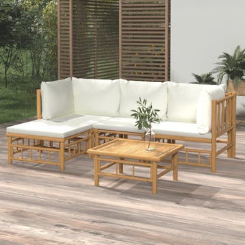 vidaXL 5-delige Loungeset met kussens bamboe crèmewit, Verzenden, Nieuw, Hout, Loungeset