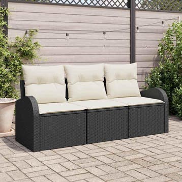 vidaXL Tuin Sofa Set met kussen 3 pcs Zwart Poly riet, Verzenden, Nieuw, 3 zitplaatsen