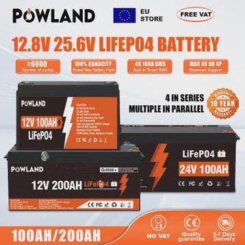 POWLAND LiFePO4 Accu 100Ah/200Ah/300Ah - 12V/24V - Solar Ene, Verzenden, Nieuw