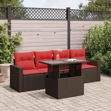 vidaXL 5-delige Loungeset met kussens poly rattan acacia, Verzenden, Nieuw, Loungeset