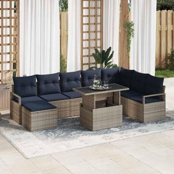 vidaXL Tuin Sofa Set met kussen met opslag 9 pcs grijs en, Verzenden, Nieuw, Rotan, Meer dan 8 zitplaatsen