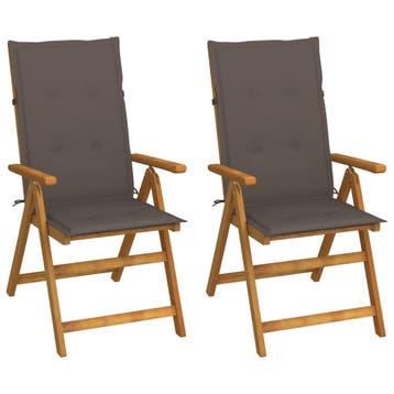 vidaXL Verstelbare klapstoelen (2 stuks) met kussens,, Verzenden, Nieuw, Hout