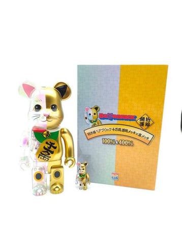 Medicom Toy - Bearbrick Maneki Neko Gold Clear 400% & 100%
