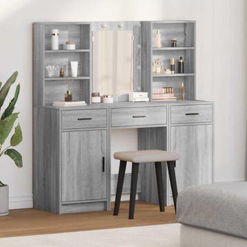 vidaXL Make-up tafel set met LED 3 st Grijs Sonoma Bewerkt, Verzenden, Nieuw