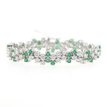 Exclusieve witgouden armband met smaragd en diamant; 7,40..., Gebruikt, Overige kleuren, Ophalen of Verzenden, Met edelsteen