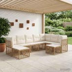 vidaXL Buiten bankenset Natuurlijk en Crème Wit Polyester, Tuin en Terras, Verzenden, Nieuw, Rotan