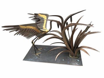 C. Techmeyers - Beeld, reiger in het riet - 70 cm - Verguld
