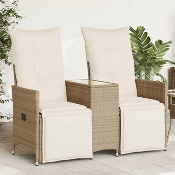 vidaXL Tuinbank 2-zits verstelbaar met tafel poly rattan, Verzenden, Nieuw
