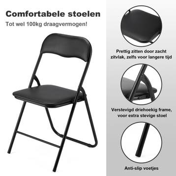 Bardi 8 stuks Klapstoelen 100KG Belastbaar 5 Kleuren PU Zit, Zwart, Ophalen of Verzenden, Opvouwbaar , Nieuw