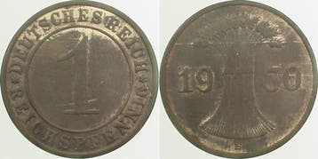 Duitsland 1 Reichspfennig 1930 E vz/st J 313, Verzenden