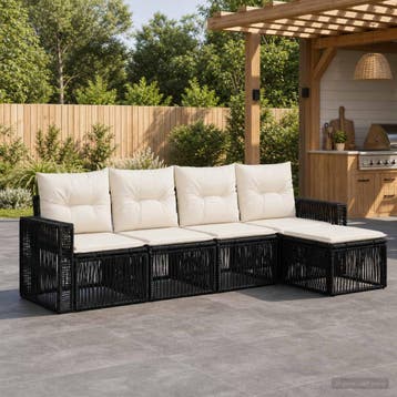 vidaXL Tuinbankenset 5 st Zwart en Cream Wit poly rattan, Verzenden, Nieuw, 5 zitplaatsen