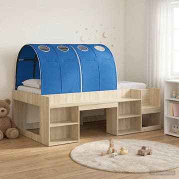 vidaXL Bedframe met tunnel 3 st Sonoma eiken en blauw, Verzenden, Nieuw, Bruin, Hout