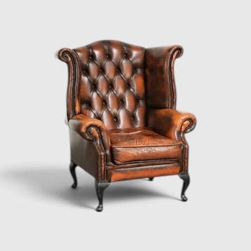 Fauteuil - Rundleer - Chesterfield oorfauteuil