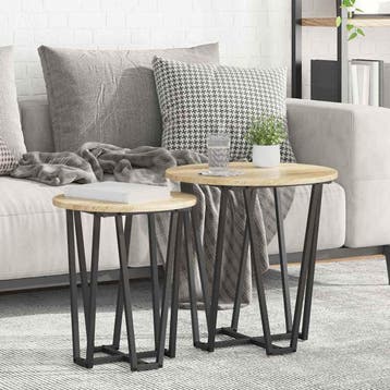 vidaXL Bijzettafelset 2 st Sonoma Eiken en Zwart 50 x 50 x, Verzenden, Nieuw