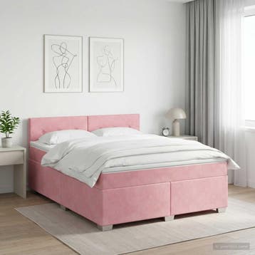vidaXL Boxspringbed met matras Roze 140 x 200 cm Fluweel, Verzenden, Nieuw, Tweepersoons, Stof