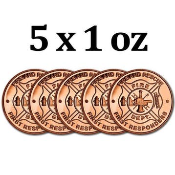 Verenigde Staten. 5 x 1 oz Fire And Rescue 999 Fine Copper