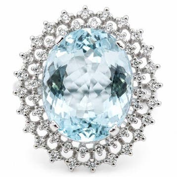Ring - 18 karaat Witgoud - 16.22ct. tw. Aquamarijn - Diamant, Nieuw