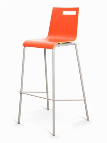 Thereca Tommy 1s barkruk, houten kuip, metalen frame, roo..., Ophalen of Verzenden, Gebruikt, Overige kleuren