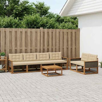 vidaXL Buiten bankenset met kussen 7 pcs Natuurlijk en Beige, Verzenden, Nieuw