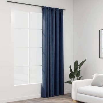 vidaXL Gordijn linnen-look verduisterend met haken 290x245, Verzenden, Nieuw, Blauw