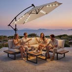 Parasol Artemis, 360° draaibaar, LED-solar, 3 x 3 m - beige, Verzenden, Nieuw