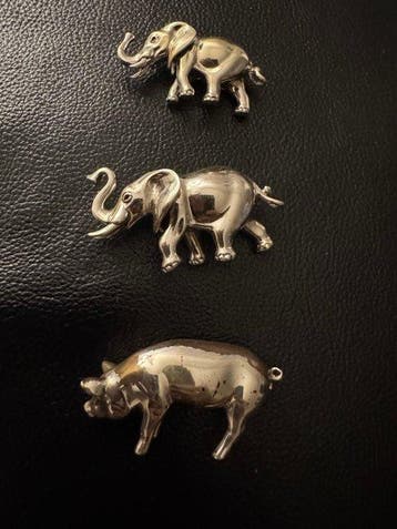 saturno - Figuur - Elephant + Pig (3) - .800 zilver, .925