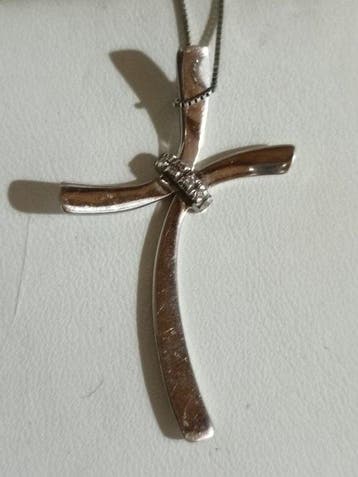 Ketting met hanger - 18 karaat Witgoud - Diamant - Kruis met, Sieraden, Tassen en Uiterlijk, Antieke sieraden