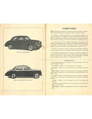 1957 MG MAGNETTE INSTRUCTIEBOEKJE ENGELS, Auto diversen