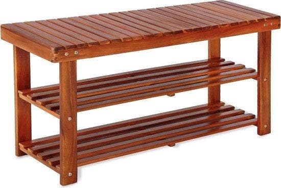 2-in-1 schoenenrek en bank gemaakt van acaciahout - 90 cm, Huis en Inrichting, Complete inboedels, Verzenden