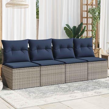 vidaXL Tuinbank 4-zits met kussens poly rattan grijs, Verzenden, Nieuw