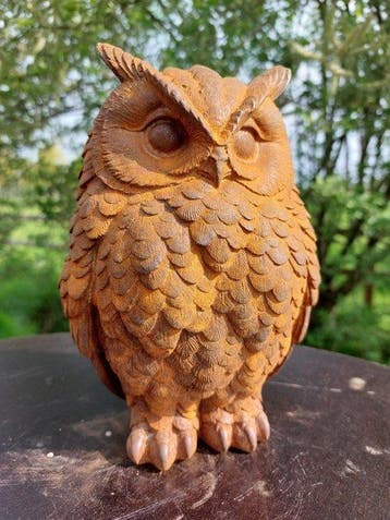 Beeld, large heavy owl cast metal - 20 cm - Gietijzer
