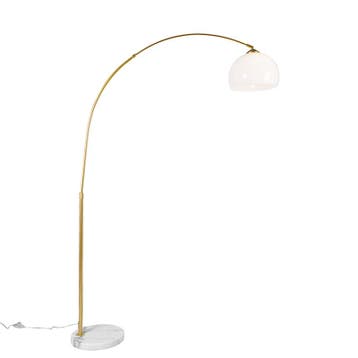 Moderne booglamp messing met witte kap - Arc Basic, Verzenden, Nieuw, Modern