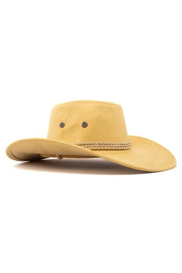 KIMU® Cowboyhoed Beige Suedelook Lichtgewicht Lichtbruin PU, Ophalen of Verzenden, Nieuw, Overige maten, Carnaval