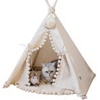 Tipi  tent  voor katten in ecru met pompons – maat S, Ophalen of Verzenden, Nieuw