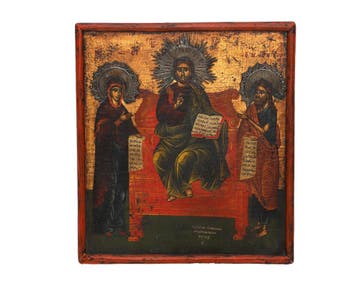 Icoon Christus Pantocrator, maagd Maria en Johannes de Doper, Antiek en Kunst