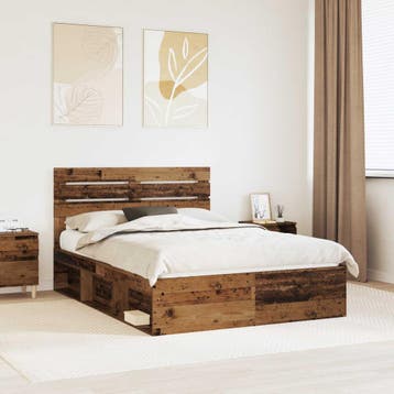 vidaXL Bedframe met hoofdeinde Oudhout 150 x 200 cm Massief, Verzenden, Nieuw, Bruin, Hout