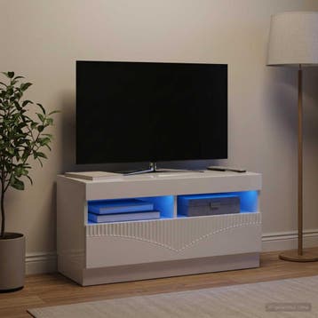 vidaXL LED tv-meubel Hoogglans Wit Bewerkt hout, Minder dan 50 cm, Verzenden, Nieuw, Minder dan 100 cm