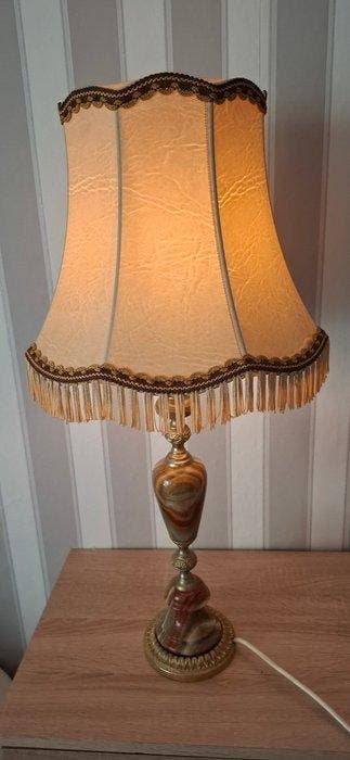 Tafellamp - Marmer, Messing, Textiel, Antiek en Kunst, Curiosa en Brocante