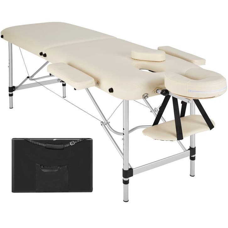 Massagetafel 2 zones met matras en aluminium frame - beige, Sport en Fitness, Massageproducten, Verzenden
