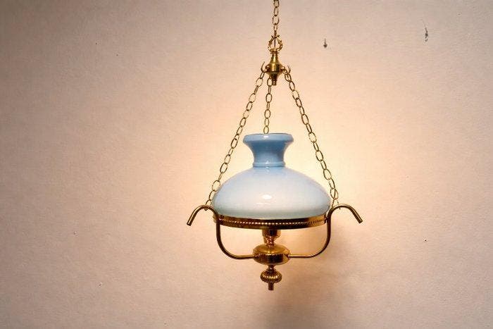 Lamp - Messing, Kristal - Lamp opaline, Antiek en Kunst, Curiosa en Brocante