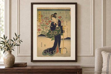 Beauty with a Shamisen and Dianthus —