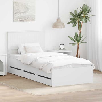 vidaXL Bedframe met lade met hoofdeinde Wit 90 x 200 cm, Verzenden, Nieuw, Wit, Hout