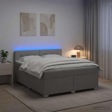 vidaXL Boxspring Bed met Matras en LED Lichtgrijs 180 x 200, Verzenden, Nieuw