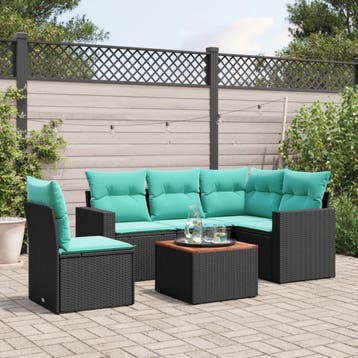 vidaXL 6-delige Loungeset met kussens poly rattan zwart, Verzenden, Nieuw, Loungeset