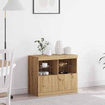 vidaXL LED Sideboard Bruin 81 x 37 x 66,5 cm Bewerkt hout, Minder dan 50 cm, Verzenden, Nieuw, Minder dan 100 cm